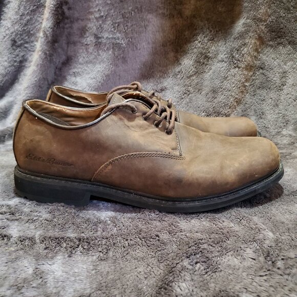 Eddie Bauer Work Shoe Mens 9.5 M Billy Brown Oxford Leather Lace Up Casual - Picture 1 of 14